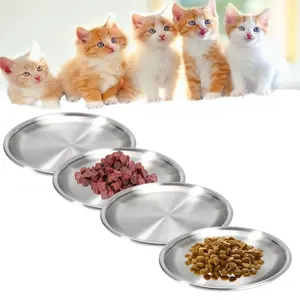 4 Pack Stainless Steel Cat Food Bowls Set,6.7" Round,Shallow Design for Easy Eating,Perfect for Dry/Wet & Canned Food,Ideal Gift for Cat Owners,Christmas Party Gifts,Hand Tools Kits