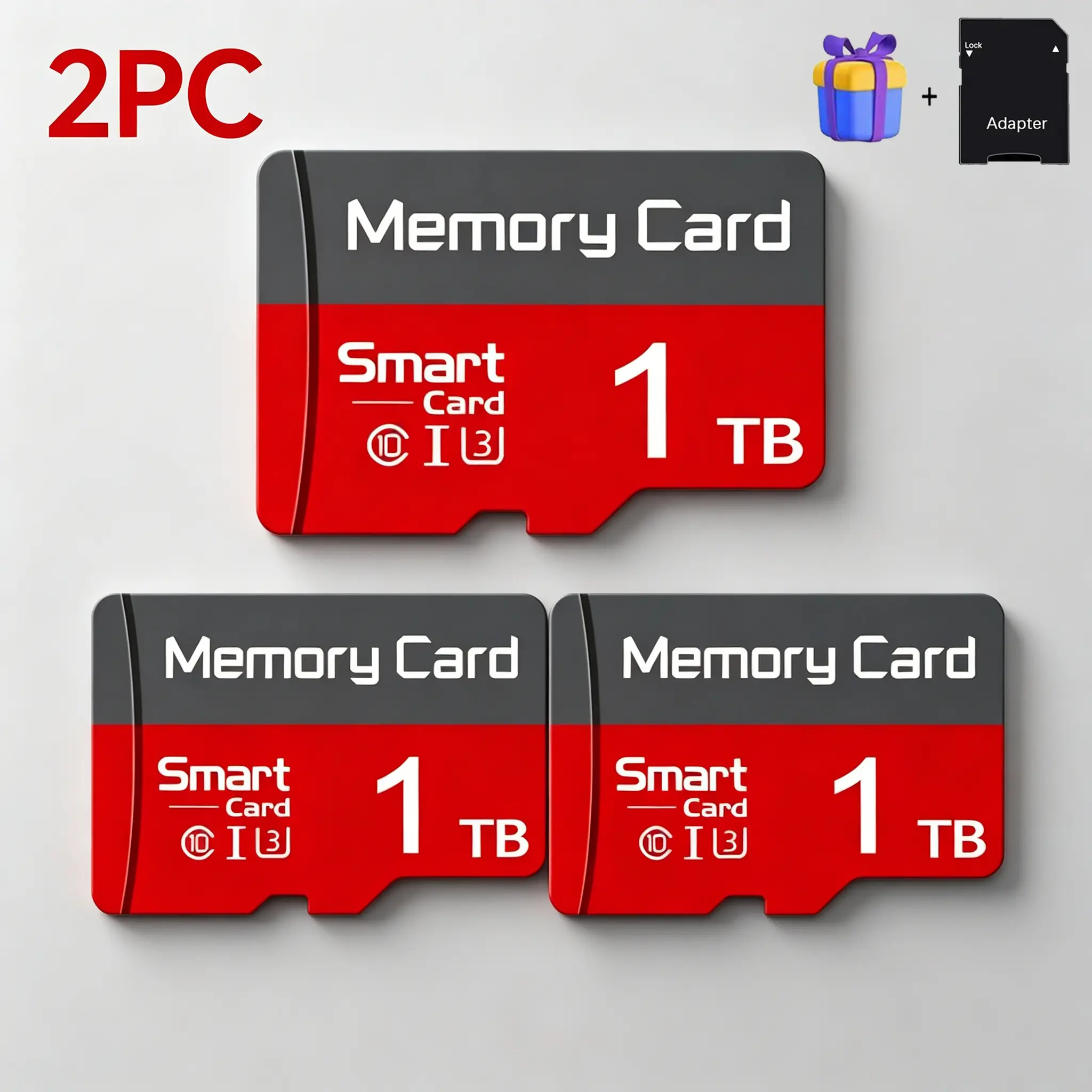 2 Pack 1TB MicroSDXC Card, Durable SD Memory Card for Car Audio & Dash Cams, Micro TF SD Cards for Security Cameras, Micro SD Card for Mobile Phones & PC, SD Card with Adapter for Data Storage