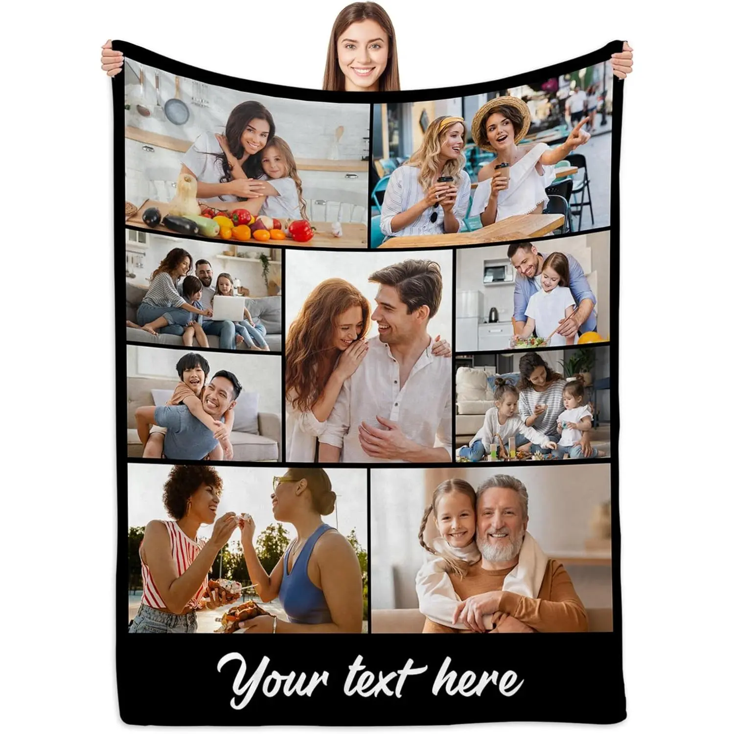 Custom Photo Blanket - Printed, Wrinkle Resistant, Photo Collage Design, Love Memory Gift Ideas for Family & Friends