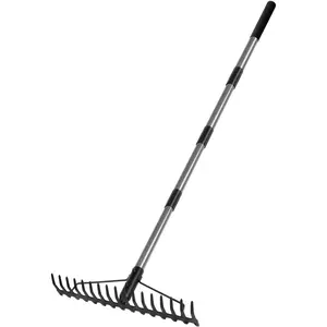 5.4FT Bow Rake Heavy Duty Garden Rake with Stainless Steel Handle, 17 Steel Tines Garden Tool for Loosening Soil Gathering Leaf Leveling Lawn Farming Land Management Yarn Thatch Rakes