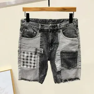 Nexus Garbs Patchwork Color Denim Shorts Summer Men's Denim Shorts with Multiple Pockets Baggy Ripped Jeans Streetwear Style for Casual Wear Pants Cotton