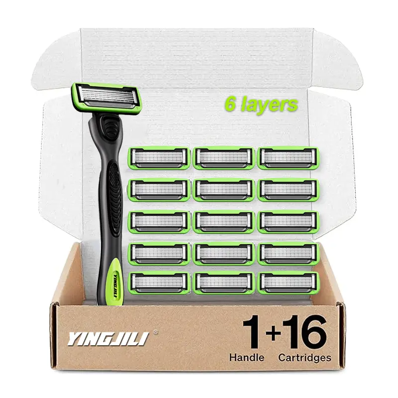 Yingjili Men's Razor - 6-Blade Precision  Dual Protectionwith Trimmer - 16 Pack Refill