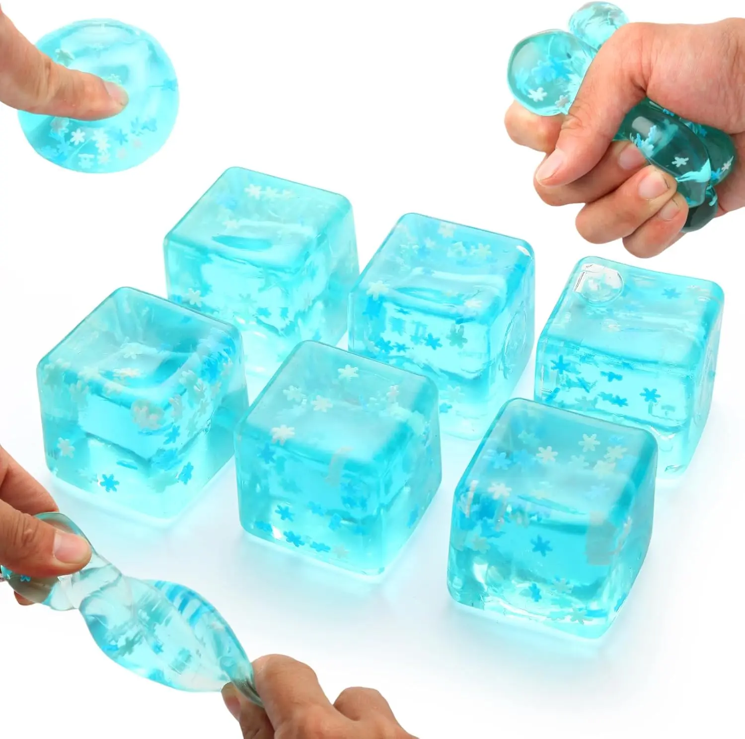 Halloween Fall Gift 6 Pack Stress Balls Ice Cube with Snowflakes Inside, Sensory Squishy Ice Squeeze Toy Fidget Slow Rise Squishy Balls for Kids and Adults Anxiety Relief, Birthday Gifts Party Favors, Classroom Prizes