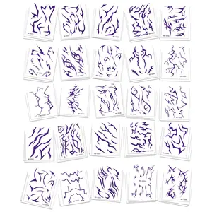 K-Pop Demon Temporary Tattoo Stickers, 25 Pieces, Anime Hunter Halloween Costume, Blue Laser Multicolor Striped Tattoos