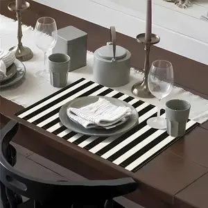 2D flat printing, 2-piece/4-piece set, black and white vertical stripe theme, modern creative placemat set, Dining table mats, linen material easy to clean, suitable for kitchen and restaurant decoration placemats, holiday parties, home decoration
