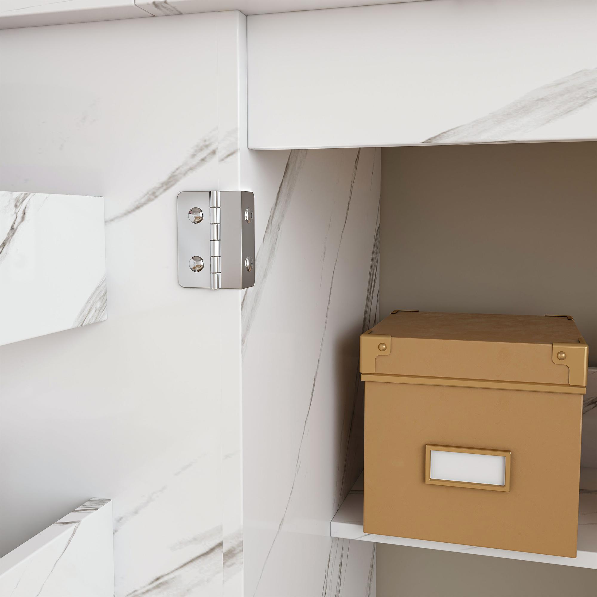 57.5"FoldableSewingMachineTablewithLockingCasters-Multi-StorageCraftStationDeskwithShelvesBinsCabinet,AdjustableSewingCabinetforHomeBedroomCraftRoom,SpaceSavingWhiteDeskforDormApartmentOffice,HobbyTableFurniture