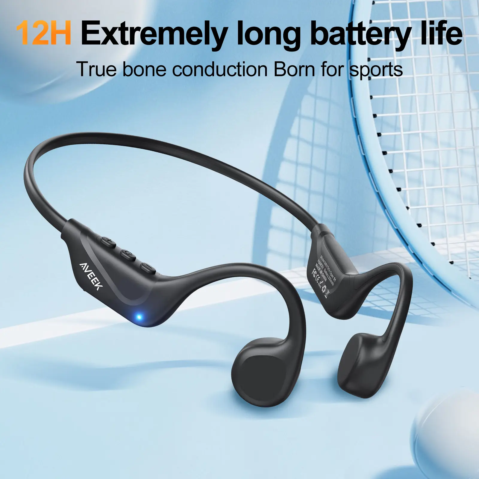 Aveek Electronic Bone Conduction Headphones - Open Ear Bluetooth 6.0 Headset with Mic, Waterproof Sport Earphones, 10H Playtime, Stereo Sound for Running, Cycling, Father's Day Gift (Black)