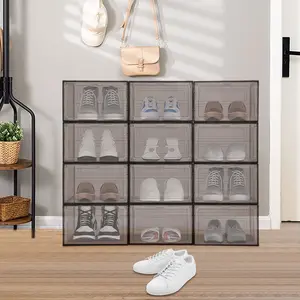 Premium Stackable Acrylic Shoe Display Boxes, Clear and Durable, Magnetic Door, Ideal for Sneaker and Shoe Organization, Set of Organiser Rack