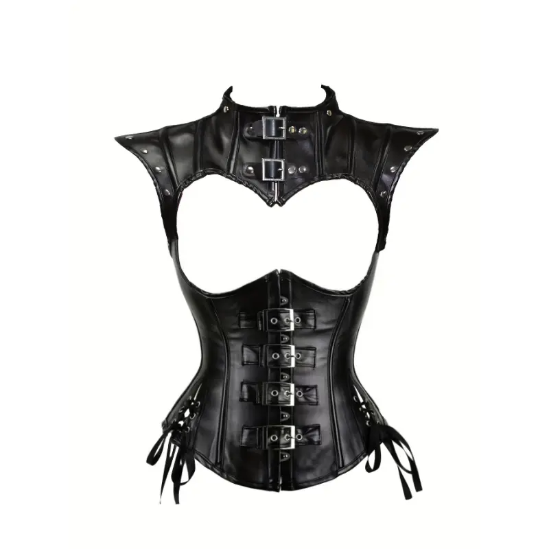 Women's Gothic 2-Piece Corset Set, Solid PU Leather Fabric Underbust and Sleeveless High Neck Cape with Faux Fur Trim, Steampunk Clothes, Costumes, Adult, Corsetry, Fit, Regular Fit, Spandex, Belly Support, Accessories, 60% Polyurethane, Hand Wash Only