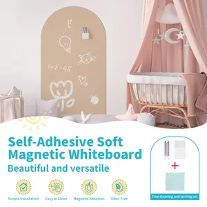 Self-Adhesive Soft Magnetic Whiteboard, Arc-Shaped Design, 50x90cm Size, Ideal for Kids' Rooms & Home Office Use, Universal Setting