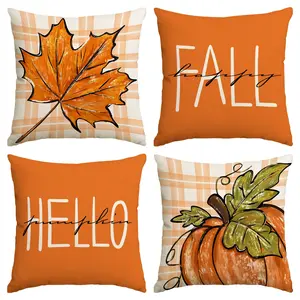 4pcs autumn cushion cover, Cushion Slipcovers, maple leaf, pumpkin cushion cover, Thanksgiving decorative sofa pillow, suitable for rooms, bedrooms, living rooms, (without pillow core)