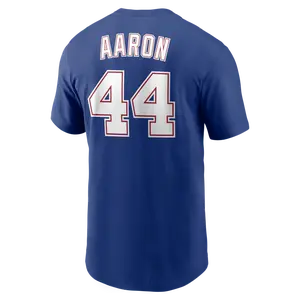 Unisex Baseball Braves Team Aaron Cooperstown Collection Name & Number T-Shirt - Royal