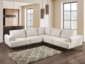 FM63007BG-SECT-LL 3 pc Gladbach beige cotton chenille fabric mid century 114" sectional sofa with extendable back rest