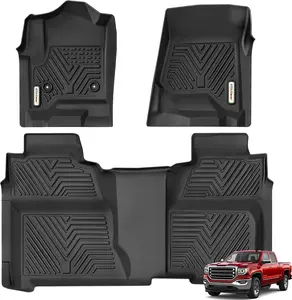 YITAMOTOR Floor Mats Compatible with 2014-2018 Chevy Silverado/GMC Sierra 1500 Crew Cab, 2015-2019 Silverado/Sierra 2500 HD/3500 HD Crew Cab, Custom Fit Liners, 1st & 2nd Row All-Weather Protection