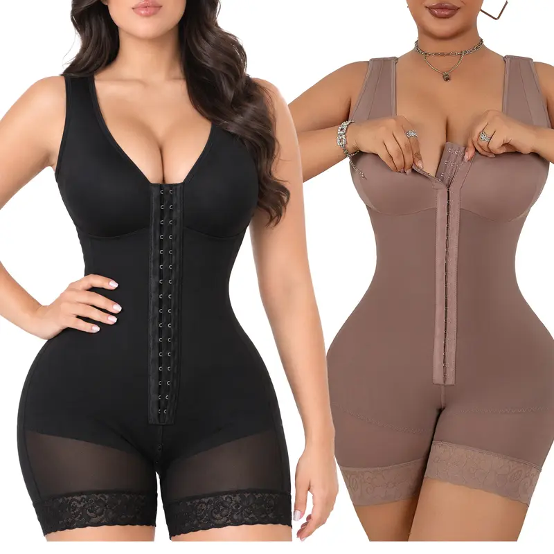 Women's Colombian Full Body Faja Shapewear Slip - Nylon, Zip Up Hook & Eye Compression, Plus Size, Adjustable Strap, High-Waist Tummy Control, Minimalist V-Neck, Zipper Crotch Butt Lifter, All-Day Contouring Support for Holiday, Everyday Confidence