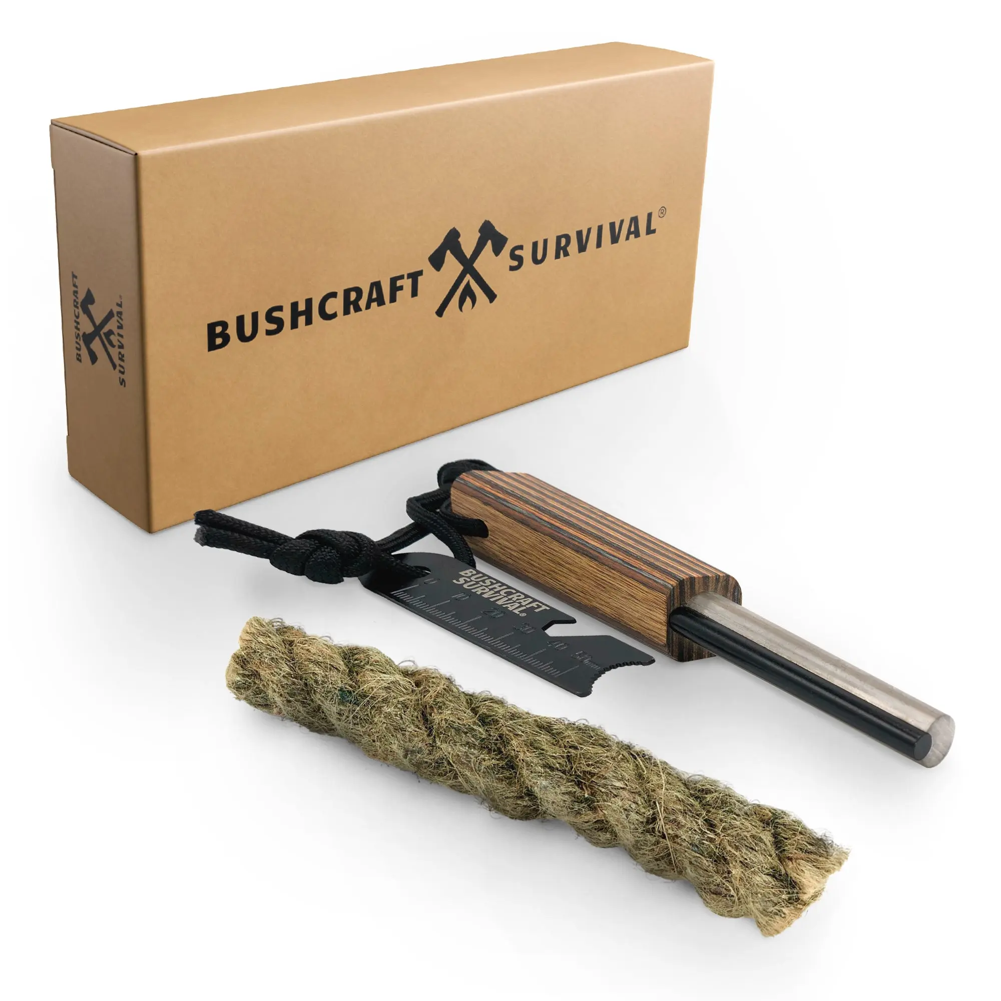 Bushcraft Survival Jumbo Magnesium & Ferro Rod Combo + Jumbo Fire Rope