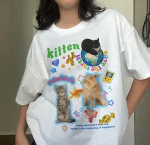 Fun Silly Cat Shirt 90s Kawaii Kidcore Cat Meme TShirt, Harajuku Kitten Tee, Silly Cats Shirt Trendy, Funny Cat Kidcore Top