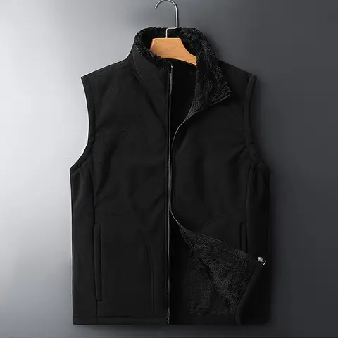 Men's Solid Mock Neck Woven Vest - Menswear Mens Clothing, Soft Collared, Polyester Fleece-Lined, Sleeveless Zippered Top with 1 Patch Pocket, Fitted Classic Vintage Warm Outerwear for Sports, Casual Wear