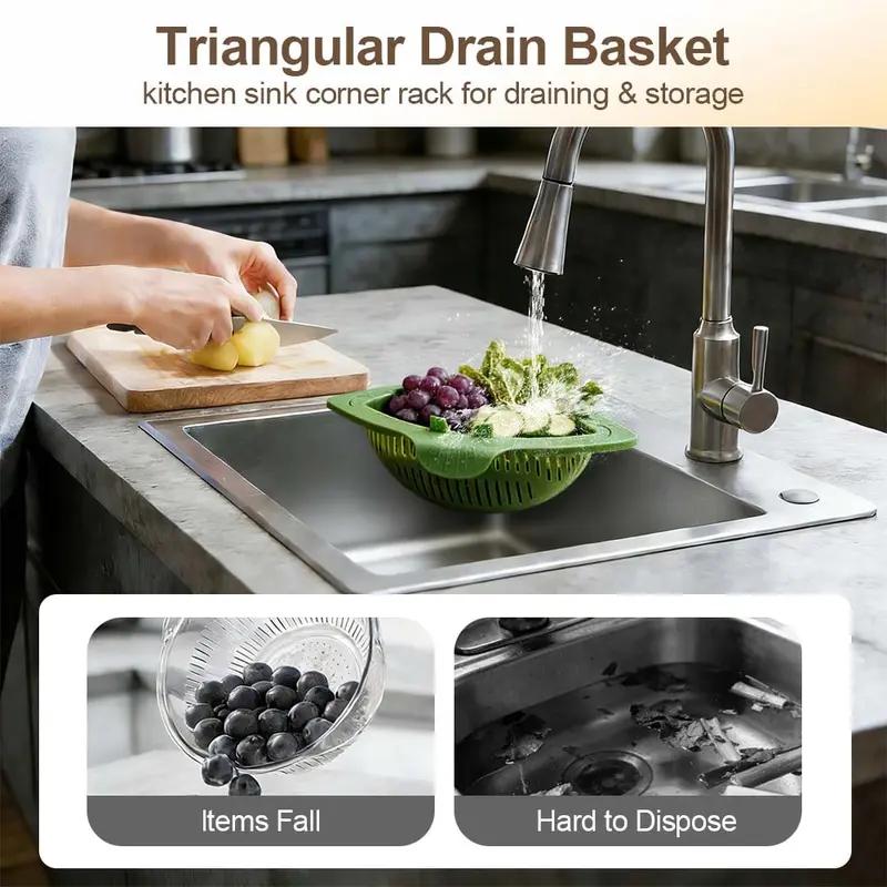 1pc Magnetic Suction Corner Sink Strainer – Anti Clogging Kitchen Strainer Basket for Food Waste, Fruits & Veggies, Compact Suction Cup Sink Corner Rack