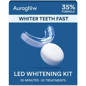 Auraglow Teeth Whitening Kit, LED Accelerator Light, 35% Carbamide Peroxide Teeth Whitening Gel, 20+ Whitening Treatments, Whitens up to 10 Shades in 7 Days