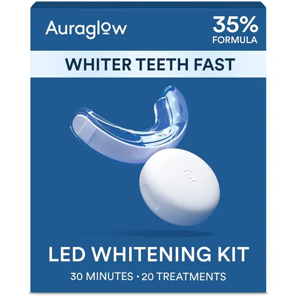 Auraglow Teeth Whitening Kit, LED Accelerator Light, 35% Carbamide Peroxide Teeth Whitening Gel, 20+ Whitening Treatments, Whitens up to 10 Shades in 7 Days