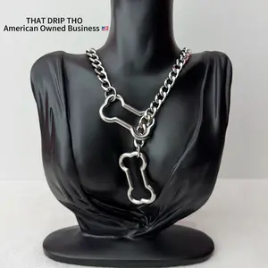 Doggy Bone Unisex Slip Chain Necklace – Edgy Adjustable Durable Thick Chain for Couples, Gf, Bf, Gothic Girl Chain Daily Collar, Goth Punk Fashion Streetwear Jewelry for Alternative Women & Men, Altfashion Necklace with Pull Chain