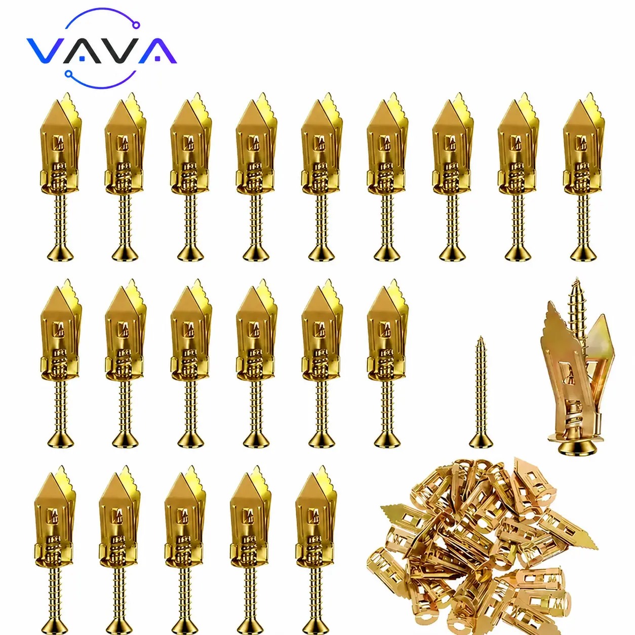 50/100/200PCS Quick-Install Expansion Plug & Screw Kit No Drill Required Made of Heavy Steel Dust Free Anti Oxidation with Adjustable Brackets for Drywall Wood Home Hanging Storage