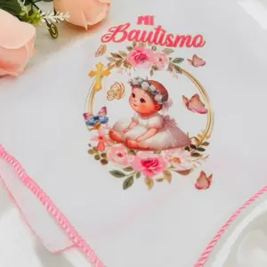 12pcs Recuerdos para Bautizo, servilletas  de tela con estampado, Baptism Favors 12x12”