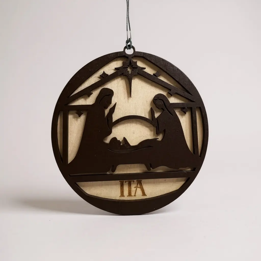 Personalized Nativity Ornament – 4” Wooden Holy Family Design | Free Engraved Name, Faith-Inspired Christmas Tree Decoration