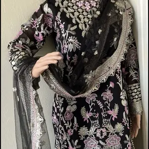 INDIAN ATTRACTIVE GEOREGETTE EMBROIDERY SEQUENCE WORK TOP BOTTOM WITH DUPATTA BLACK