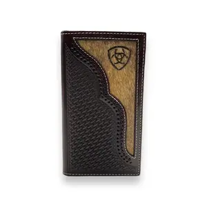 Men's Ariat Rodeo Wallet/Checkbook Cover - Brown Cowhide Basketweave