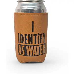 I Identify As Water Designed 12oz Leather Can Cooler for Men, White Elephant  for Adults Funny, Dad Husband Boyfriend, Faux Leather Sleeve Insulated Holder