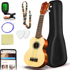 Soprano Ukulele Beginner Pack-21 Inch w/Rainbow String Free Online Lesson Gig Bag Digital Tuner Pick All in One Kit
