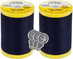Coats & Clark   Purpose Sewing Thread  Mercerized  225 Yards Each Spool S970 2 Pack Bundle with 3   Threaders (Navy)