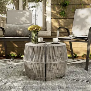 24/7 Shop At Home Alia Transitional Gray Rattan Outdoor Round Coffee Table for Patio, Poolside, Garden, Yard