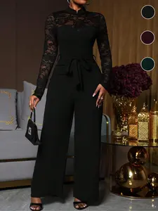 Women's Floral Print Jumpsuit, Casual Fitted One-Piece, Long Sleeve Fall & Winter Woven Fabric, Moderate Thickening, Chic Stylish Women's Clothing