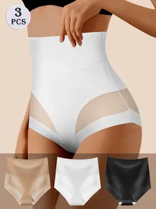 QUASTI High Waist Shapewear Panties for Women 3 Pcs, Tummy Control Seamless Underwear, Soft Breathable Stretch Briefs with Cross Support, Comfortable Slimming Panties for Daily Wear, Workout, Postpartum, Body Shaper Underwear S-XXL