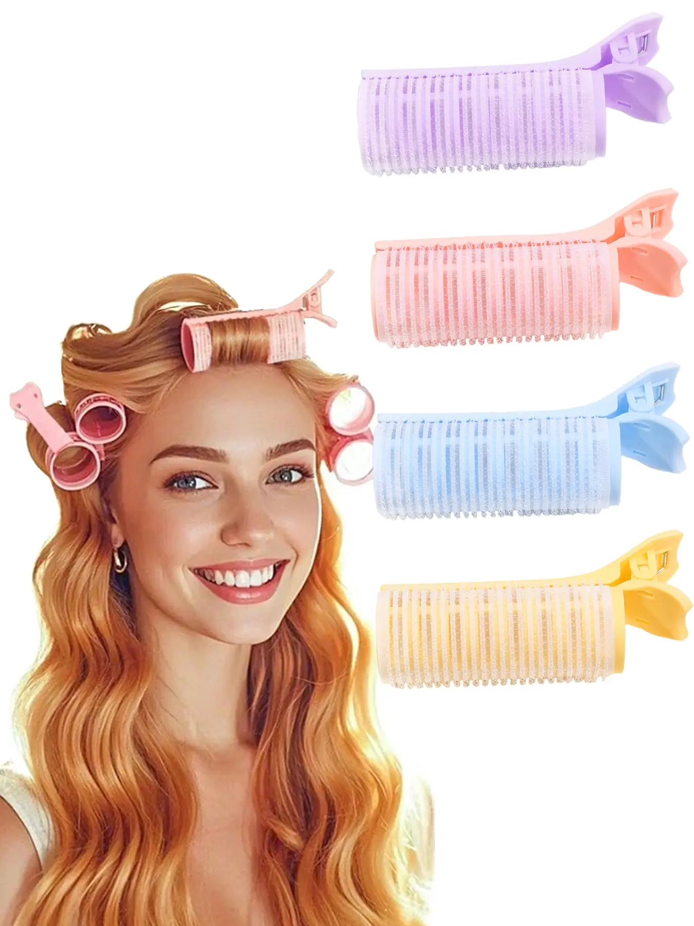 2pcs women's curling iron clip, top of head curly hair in macaron color, bangs styling hair clip, high skull top tool, seamless hair curling, lazy hair curling iron, air bangs curling iron clip