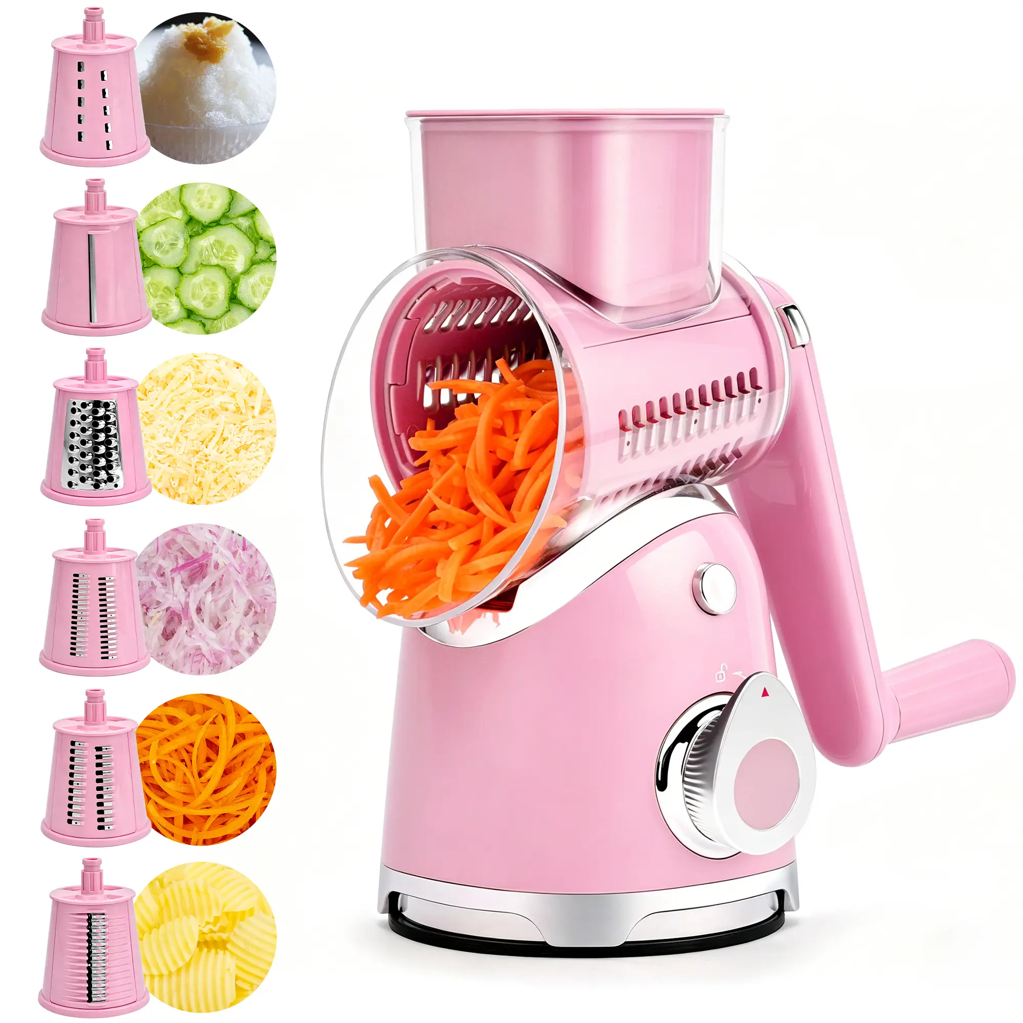 SUSTEAS Sturdy Veggie Chopper 18/10 Stainless Steel - 6 Replaceable Blades, Strong Suction Cup Base, Easy to Clean & Store Kitchen Vegetable Cutter Mandoline Slicer Utensils, Chopping