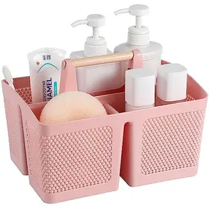 Portable Shower Caddy Basket - Plastic Cleaning Organizer Tote with Handle for Bathroom, College, Dorm Room Essentials, Pink