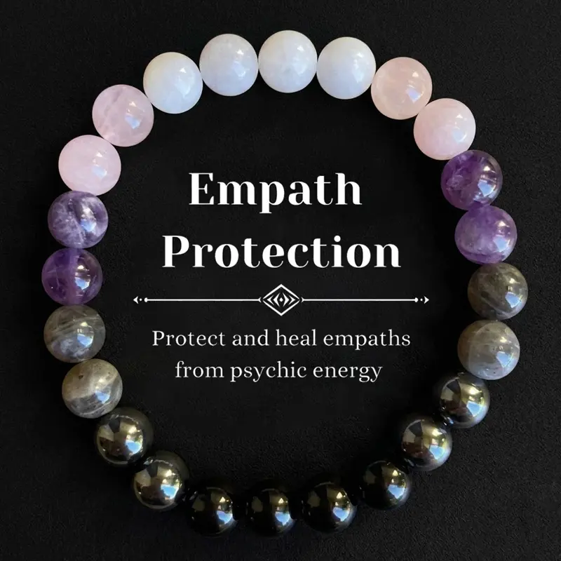 Empath Protection Bracelet Natural Stone Jewelry Obsidian, Amethyst, Labradorite, Rose Quartz, White Jade, Baptism Birthday Christmas, Mothers Days Gifts