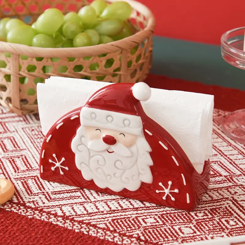 Christmas Santa Ceramic Napkin Holder, Design, Holiday Table Decor, Party Centerpiece, High-Quality Home Decoration