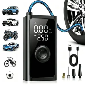 150PSI Wireless Portable Air Pump, 19-Cylinder High Performance Inflator, for Car Tire Bicycle Motorcycle Basketball Football Swimming Ring Air Mattress, LED Digital Display, LED Light, Power Bank Function, Tire Pressure Detection, Auto Repair Tool