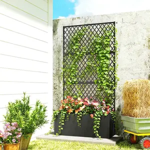 Metal Planter Box with Diamond Lattice Trellis Raised Garden Bed Privacy Planter for Climbing Plants 70.9 Inch Tall for Patio Balcony Backyard Natural Green Wall