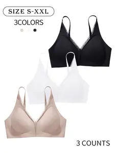 3 pieces / 4 colors Seamless jelly wireless women's underwear, gathering and anti-sagging supportive bra, adjustable straps with four rows and two hooks, sizes S-XXL, suitable for daily/casual/sports/multiple scenarios, seamless high-quality women's bra