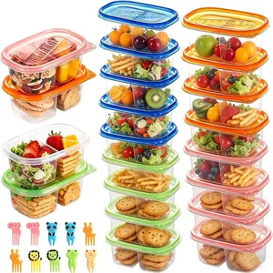 20Pcs Reusable Snack Containers with Lids Portion, Camping,Meal Prep Containers for Kids Adults, 10, Compartment Snack Containers for Travel (4 Color)