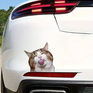 1PC Niche Pet Hole Aesthetic Sticker, Car Decorative Sticker, for car accessories/decor items Hole-realistic textured Hole-Tongue-Out Cat Logo design, fits funny cute hole-style lovers' taste Decor sticker + niche car pet decor goods