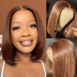 YESWIGS Chocolate Brown 13X4 HD Transparent Bob Lace Front Wigs Human Hair HD Lace Frontal Wig Human Hair Wear and Go Glueless Bob Wig Human Hair Pre Plucked with Baby Hair Short Bob Colored Brown Wigs