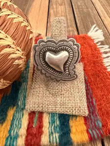 Handcrafted Sterling Silver Adjustable Heart Concho Ring by Leander Tahe