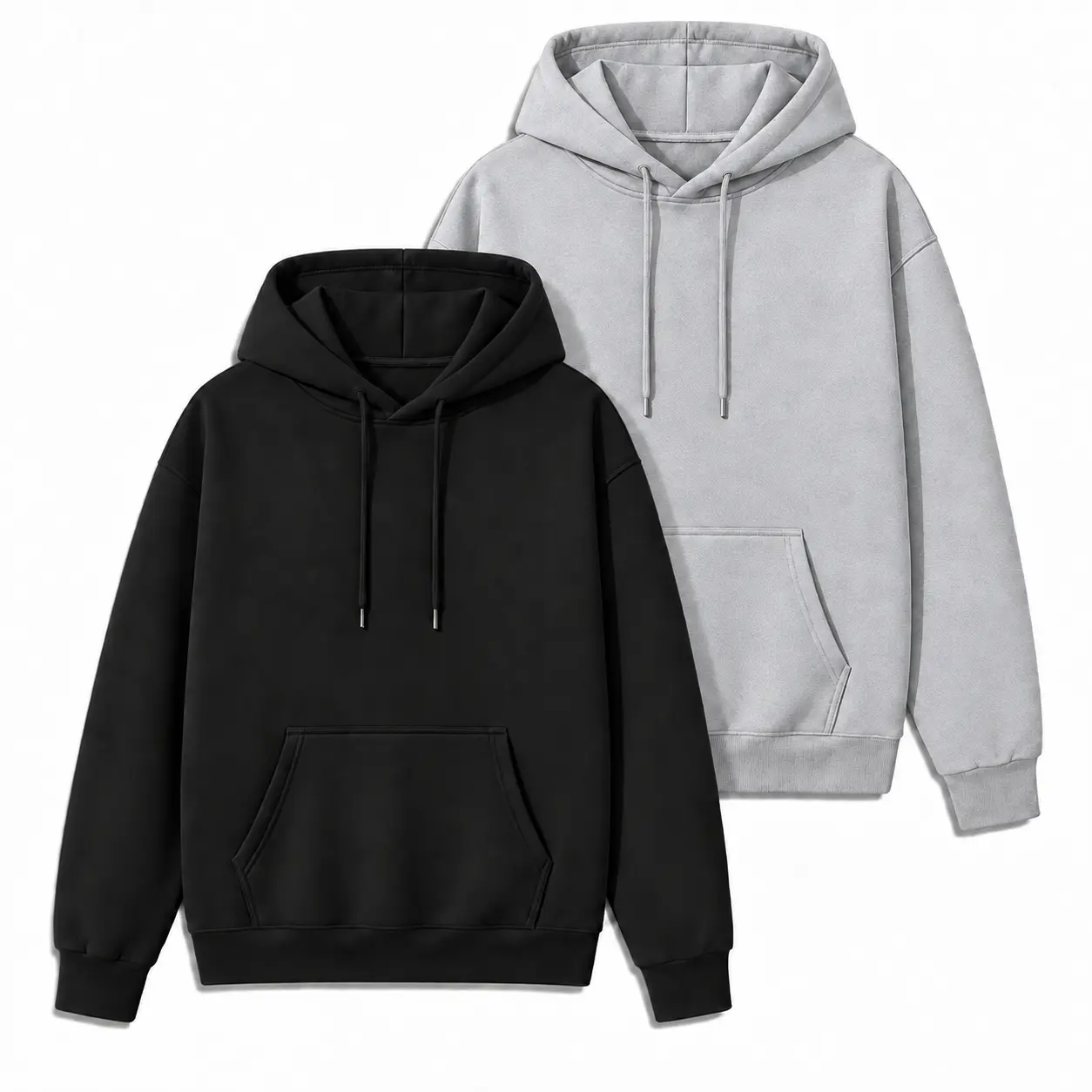 Men's 2-Pack Classic Oversized Long Plain Kangaroo Pocket Heavyweight 100% Cotton Pullover Hoodies, Menswear Sweatshirt, Soft Breathable Basic Streetwear Casual Daily Tops